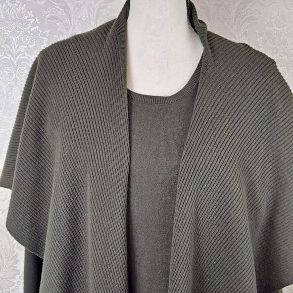 Lafayette 148 Size Medium Dark Olive Green Tank Top and Shawl Collar Sweater - Picture 2 of 15